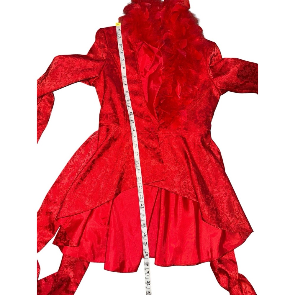 New Dolls Kill Sugar Thrillz Spicy Crushes Brocade Coat Red Feather Trim‎ Dancer - Picture 14 of 16